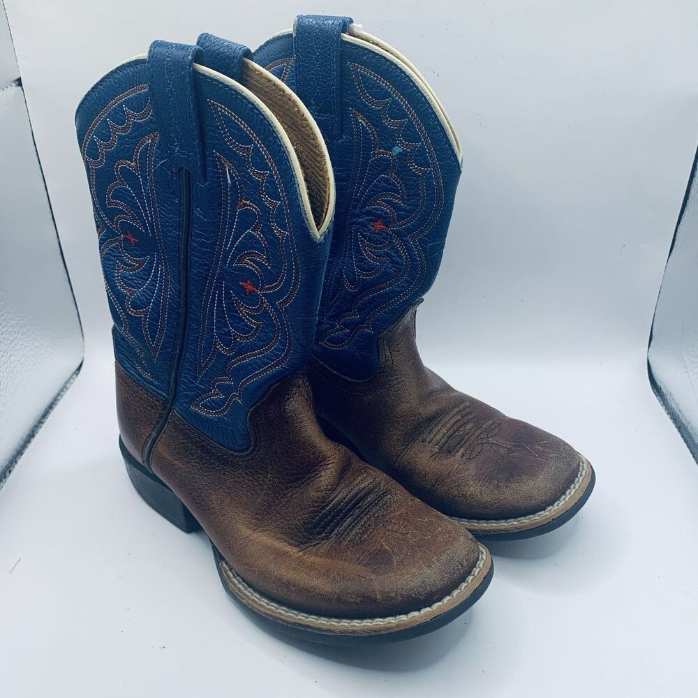Ariat Youth Boys 12.5  Square Toe Western Cowboy Boots Brown Blue Leather